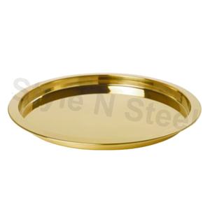 Ensemble de plateaux de cuisine ronds en gros Plateau rond double couche en acier inoxydable Plateau de bar en acier inoxydable noir - Product Image 1