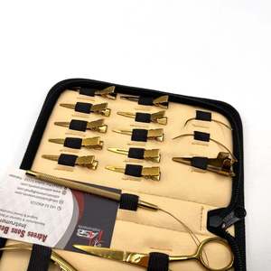 Gold Plated Wholesale Hot Selling Custom Logo Top Grade Stainless Steel Hair Extension <b>Pliers</b> Tools Kit <b>Set</b> With Cream Case - Product Image 2