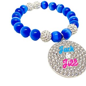 Bracelet extensible bleu roi perlé avec pendentif rond en cristal et accents en strass argentés, accessoire de mode pour femme - Product Image 4