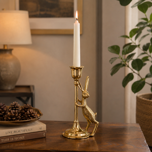 Support de bougie en laiton de qualité supérieure en forme de lapin, porte-bougie conique, décoration d'intérieur au design animalier, centre de table de mariage, cadeau - Product Image 3