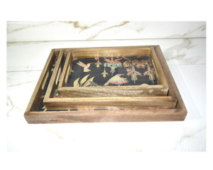 Set of 3 Customized Mango Wood Serving tray For <b>Restaurant</b> & <b>Hotel</b> <b>Supplies</b> serving Tray With Enamel Finished With Best Quality - Product Image 1