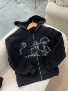 Streetwear Custom Logo Color Block Washed Distressed Vintage Acid Washed Embroidery Patchwork Patches Spider Hoodie 100% Cotton - Product Image 5