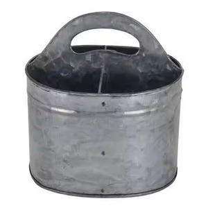 Utensil Holder <b>Caddy</b> Hot Selling Galvanized Metal Flatware Holder for Party With Wooden Handle Sectional Picnic <b>caddy</b> - Product Image 5