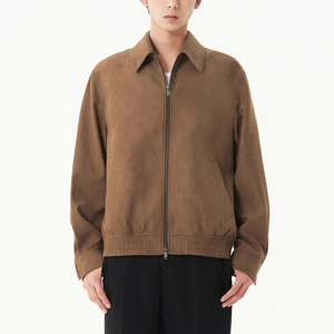 <b>Men's</b> Gray <b>Suede</b> Bomber <b>Jacket</b> Turn-down Collar Zipper Closure Casual Autumn Wear Regular Fit - Product Image 4