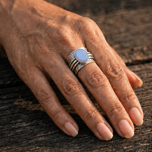 Sky Glow Natural Blue Chalcedony <b>Ring</b> Handmade Silver Plated Boho Statement Gemstone Jewelry for Women <b>Men</b> - Product Image 3