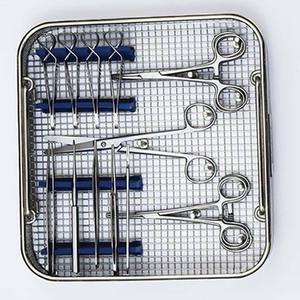 Panier de stérilisation de qualité médicale en treillis métallique avec supports en silicone bleu pour l'utilisation d'instruments en clinique et à l'hôpital - Product Image 4