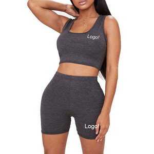 Ensemble de yoga 2 pièces noir pour femme, short taille haute et crop top dos nageur à encolure dégagée, en Spandex et Polyester uni, sans couture, extensible dans les quatre sens - Product Image 5