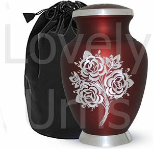 <b>Large</b> Red Cremation <b>Urn</b> with White Rose Adult Metal Funeral Memorial <b>Urn</b> for Human Ashes Handcrafted OEM ODM Factory - Product Image 4