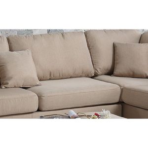 Divano Chaise Longue Reversibile con Pouf, Set 3 Pezzi in Tessuto Polyfiber, Arredamento Soggiorno con Cuscini Color Sabbia - Product Image 5