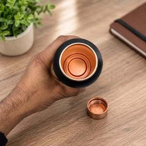 Minimalist Pure Copper <b>1L</b> <b>Water</b> <b>Bottle</b> Black Copper Lid Portable Travel Drinkware Nautical Design Antique Polish Luxury Elegant - Product Image 4