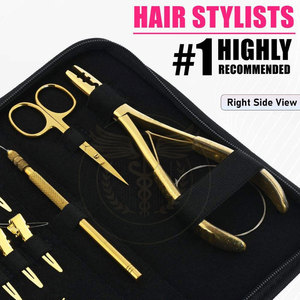 Wholesale QORVEX INSTRUMENTS Gold Stainless Steel Hair Extension Pliers Tools Kit Set Clips <b>Needle</b> Scissor 2 Hole Tool - Product Image 4