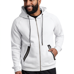 Sweat-shirt à capuche zippé beige pour homme, coupe classique, couleur unie, en molleton bouclette, décontracté, pour l'automne - Product Image 6