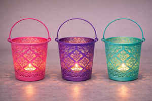 Porte-bougies marocains cylindriques en métal, lot de 3 pour la Saint-Valentin - Product Image 2