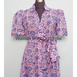 Robe décontractée moderne en coton confortable pour femme, tunique bio, robe midi d'été pour la plage, imprimé floral, lavable, toucher doux - Product Image 4