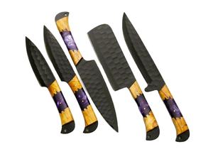 Juego de Cuchillos de Cocina de 5 Piezas de Acero Inoxidable Hechos a Mano con Hoja Recta y Mangos de Madera, Serie Titan Hammered - Product Image 6