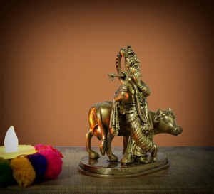 Estatua de Krishna de Latón para Puja, Ídolo del Señor Krishna, Decoración para el Hogar, Regalo Ideal para Puja, Escultura de Krishna - Product Image 2