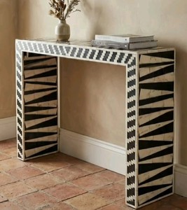 Artisan Resin Bone Inlay Console <b>Table</b> Geometric Luxury Foyer Decor Modern <b>Hallway</b> Custom Design Handcrafted Accent Furniture - Product Image 1