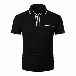 Camisetas Polo para Hombre, Manga Corta, Cuello a Rayas en Contraste, Polo de Golf con Bolsillo, Camisetas Casuales de Algodón - Product Image 1
