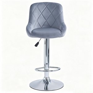 Modern Adjustable Velvet <b>Bar</b> <b>Stool</b>, Diamond Quilted <b>Swivel</b> <b>Bar</b> Chair with Chrome Footrest Base - Product Image 3