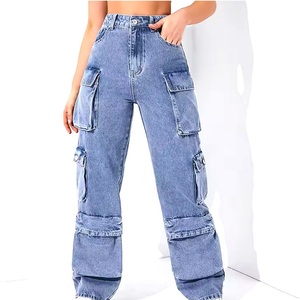Pantalones Vaqueros Anchos de Mujer Estilo Cargo con Múltiples Bolsillos, Tallas Grandes, Lavados, Transpirables, con 6 Bolsillos - Product Image 1