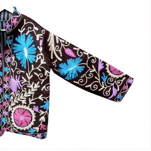 Autumn Winter Corduroy <b>Jacket</b> Hand-Multicolor Embroidered Bloom Design Custom Logo XL Size Quilted Bomber Outerwear - Product Image 3