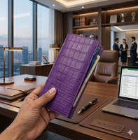 Dompet Panjang Kulit Asli Pola Buaya Ungu Premium Wriza untuk Pria dengan Lapisan Mewah dan Desain Ramping Elegan Kotak Hadiah