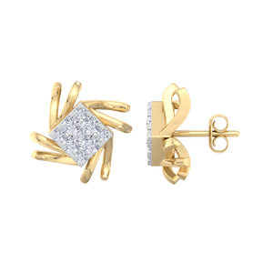 Boucles d'oreilles clous de luxe en or jaune avec diamants taille princesse, sertissage géométrique clos, bijoux fins pour femme, usage quotidien - Product Image 1