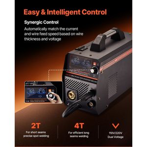 Machine à souder MIG synergique 160A 4-en-1, MIG gaz/flux, MIG fil fourré/électrode, TIG Lift, multi-processus, équipement de soudage 110V/220V - Product Image 4