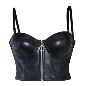 Haut court personnalisé pour femme en cuir véritable, sexy, à manches courtes, style vintage, décontracté, avec boutons et patchs, chaud pour l'hiver - Product Image 6