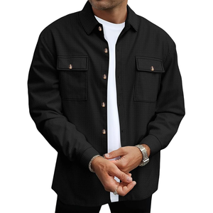 Men's Black Cotton Knitted Shirt <b>Pants</b> Set Turn-<b>down</b> Collar Solid Color Casual Autumn Wear - Product Image 4