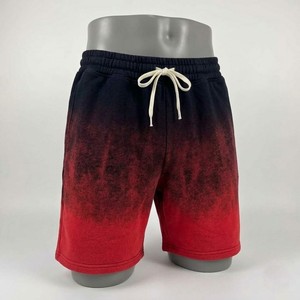Shorts dégradés texturés noirs et rouges pour hommes, effet vieilli, cordon de serrage, taille élastique, style urbain, été, athlétique, décontracté, faible MOQ - Product Image 4