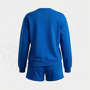 Ensemble de survêtement en tricot bleu pour femmes, 2 pièces, avec imprimé abstrait, col rond, coupe ample décontractée, à porter toute l'année - Product Image 2