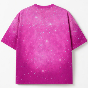Custom Acid Wash Rhinestone T-shirt 100% Cotton Soft Breathable Fabric New Trendy <b>Design</b> Oversized <b>Star</b> Pattern Front Graphic - Product Image 3