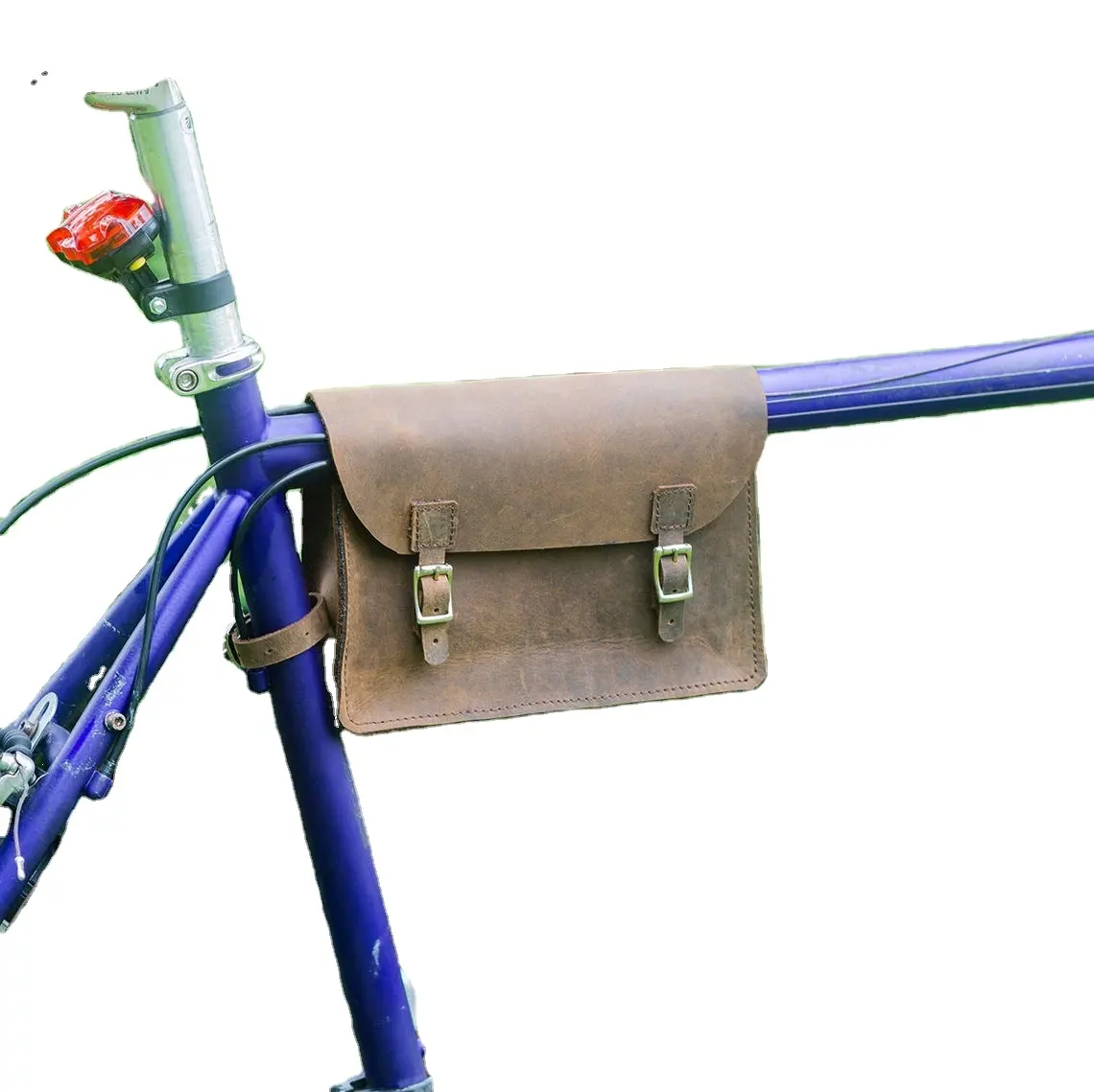 विंटेज भूरे रंग के चमड़े बाइक साइकिल दस्तकारी चमड़े बड़ी क्षमता आउटडोर साइकिल भंडारण फ्रेम बैग