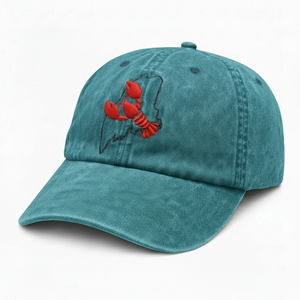 Casquette de baseball tendance en coton avec broderie homard et contour de l'État du Maine, style vintage délavé, casquette personnalisée OEM - Product Image 1