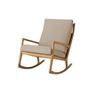 Sillón Mecedor Moderno para Exteriores, Madera de Teca Sólida, Respaldo de Cuerda Tejida a Mano, Base Ergonómica, Cojines Gruesos, Impermeable - Product Image 1
