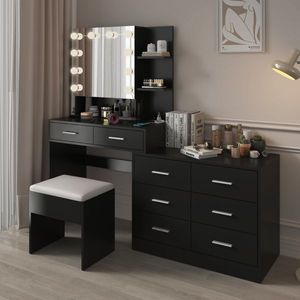 Large <b>Makeup</b> Vanity with 10 LED Light Bulbs and Charging Station Vanity Table Desk <b>Mirror</b> for Dresser Use - Product Image 2