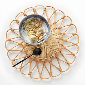 Woven Round Rattan Natural Handmade Table Placemat <b>Set</b> White Charger <b>Plates</b> - Product Image 1