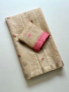 Sari Reglance en soie Chanderi avec bordure Kalamkari, broderie Zari dorée, art indien traditionnel, jacquard, sans plis, fait main - Product Image 3