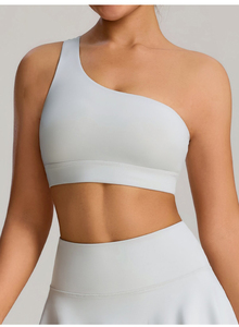 Soutien-gorge de sport asymétrique à une épaule pour femme, couleur unie, maintien moyen, haut de yoga athlétique, soutien-gorge de fitness - Product Image 2