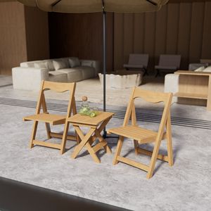 HIPS Material Foldable <b>Small</b> Outdoor Bistro Set with 2 Chairs and Rectangular Teak <b>Table</b> <b>Garden</b> Targeted Furniture - Product Image 6