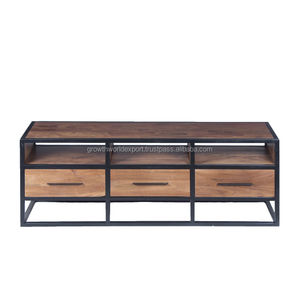 Meuble TV moderne haut de gamme en bois massif avec portes coulissantes et 3 tiroirs, rangement intelligent, mobilier de salon de luxe, Nouveauté 2026 - Product Image 2