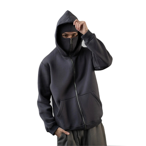 Sweat à capuche balaclava style streetwear avec logo personnalisé, fermeture éclair intégrale, double capuche, masque de ski, coupe oversize, vintage, pour homme - Product Image 2