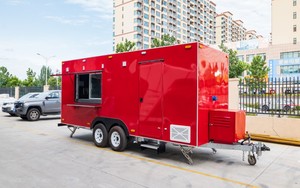 橙色食品车 食品拖车 大篷车 双轴 流行款 大红色方形箱式 热狗 汉堡 薯条出售 美国 - Product Image 3