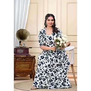 Robe longue en rayonne tissée à imprimé floral pour femme, élégante et décontractée, coupe crayon à taille naturelle - Product Image 4