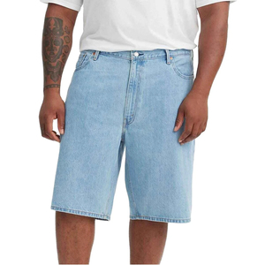 Shorts en jean bleu clair pour homme, style américain polyvalent, coupe droite ample, avec fermeture éclair à cinq points, tricoté fin, couleur unie, idéal pour l'été. - Product Image 5