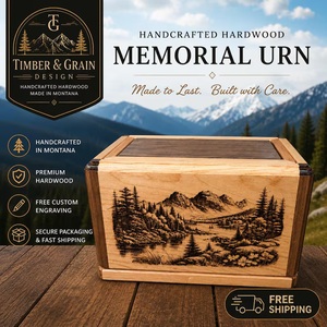 Handcrafted Mountain Scene Wooden <b>Pet</b> Memorial Urn Engraved Eco-Friendly <b>Keepsake</b> - Product Image 1