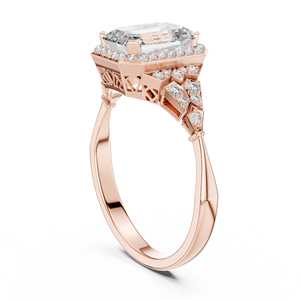 Anillo de Compromiso con Halo de Moissanita Corte Esmeralda, Oro Rosa, Plata de Ley 925, Estilo Vintage, Pavé, Anillo de Boda para Mujer - Product Image 4