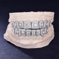 Juego de Grillz Personalizados con Diseño de Panal de Abeja, en Plata de Ley S925 Auténtica con Moissanita VVS que Pasa la Prueba del Diamante, Regalo Personalizado para Él