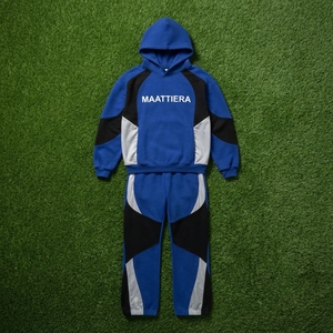 Mens Blue Black Color Block Tracksuit <b>Set</b> Zip Up Hoodie <b>Jogger</b> Pants Custom Streetwear Sportswear <b>Matching</b> Outfit - Product Image 6